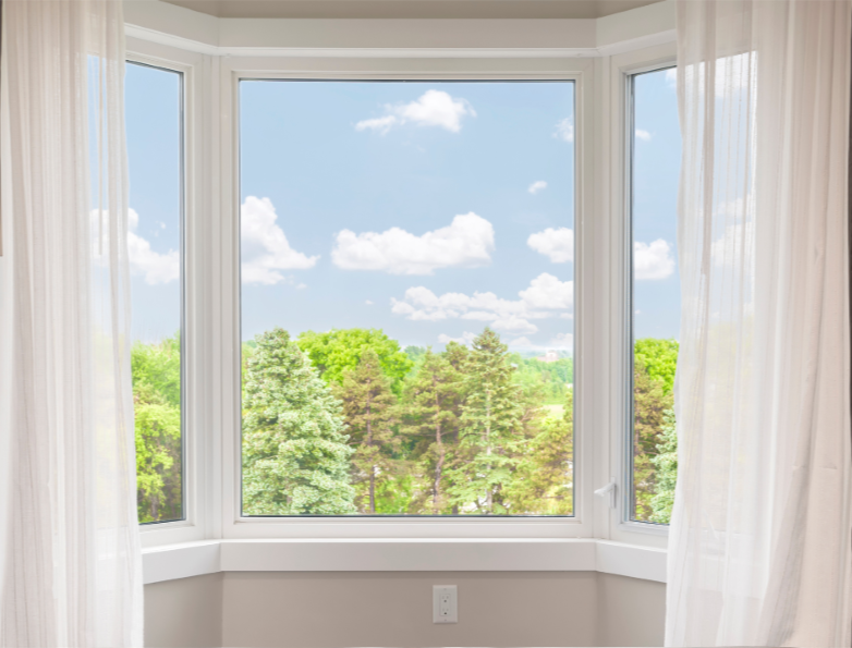 bay window with open curtains