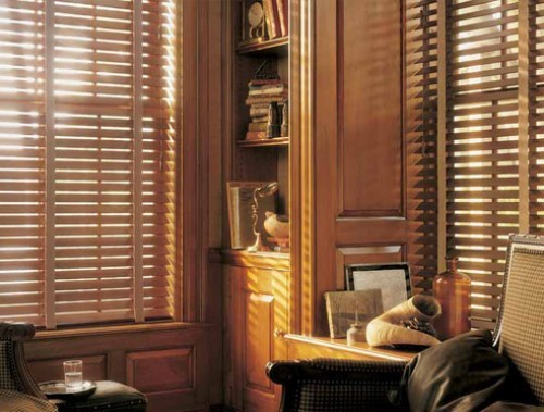 Faux wood blinds in an office
