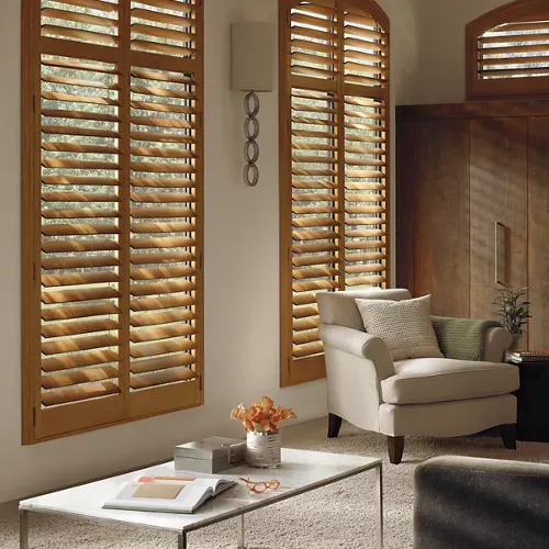  Heritance® Wood Shutters in a living room
